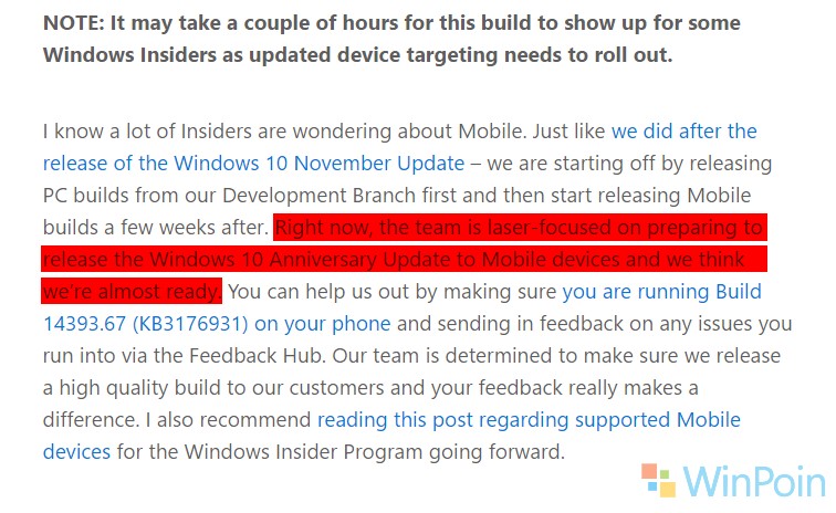 Microsft: Kami Sekarang Fokus untuk Merilis Windows 10 Mobile Anniversary Update