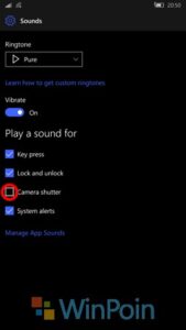 Menonaktifkan Suara Kamera di Windows 10 Mobile