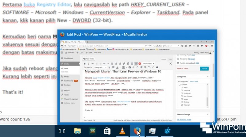 Cara Mengubah Ukuran Thumbnail Preview Taskbar di Windows 10 (4)