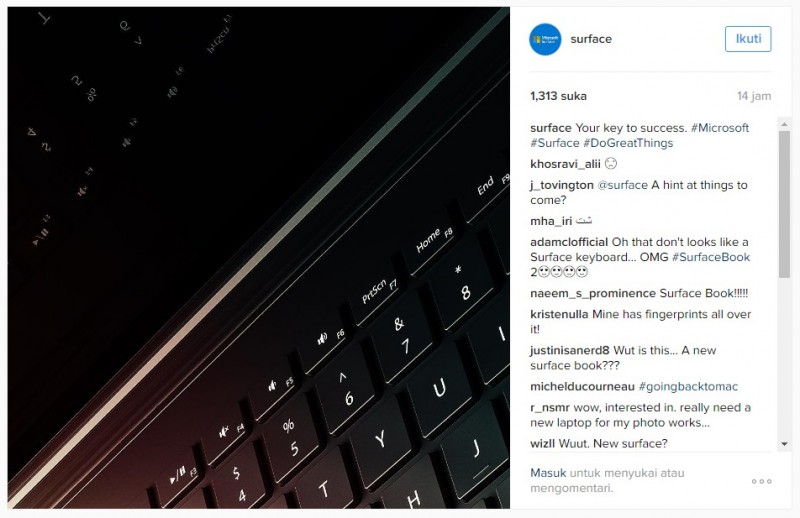 Gambar dari Engsel & Keyboard Surface Book 2 Muncul di Akun Instagram Microsoft