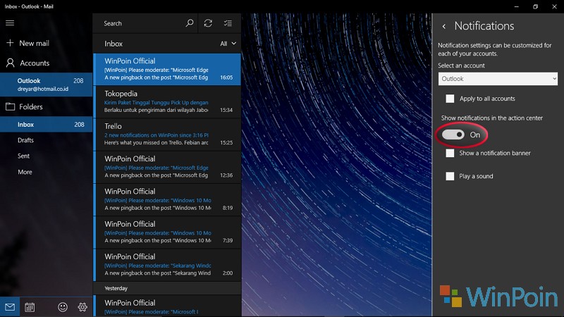 Cara agar Notifikasi Email tak Muncul di Action Center Windows 10