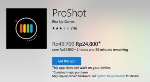 Pasca didiskon 50%, ProShot UWP kini dibandrol harga hanya Rp. 24.800 saja (dari yang harga normalnya Rp. 49.700).