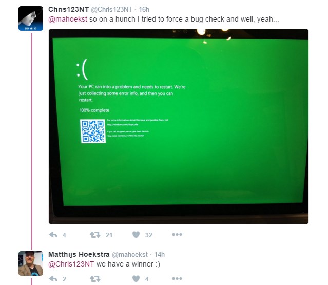 Wow... Blue Screen Diubah Menjadi Green Screen untuk Windows Insiders!