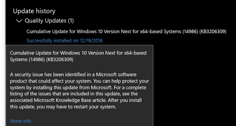 Microsoft Merilis Windows 10 Creators Update Build 14986.1001