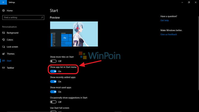 Cara Memunculkan dan Menyembunyikan App List di Windows 10 Creatros Update