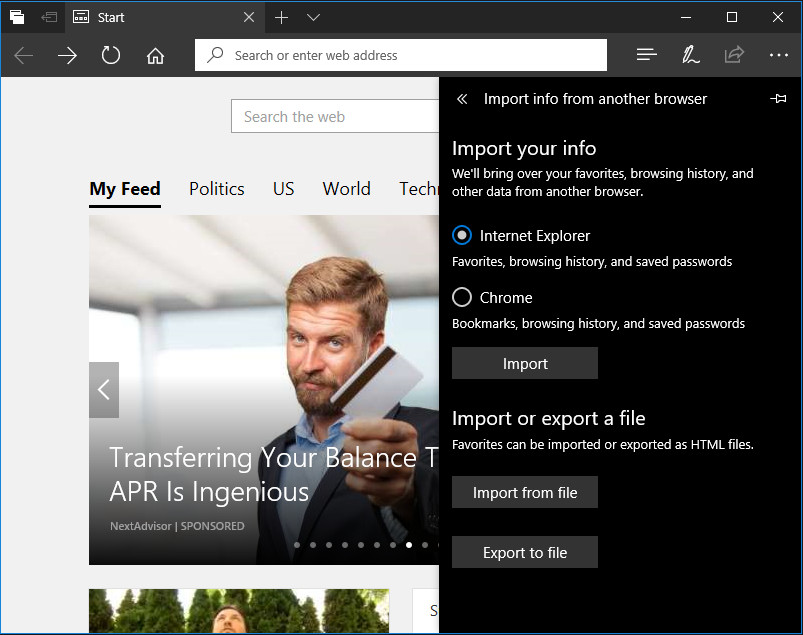 Cara Impor Data dari Browser Lain ke Microsoft Edge di Windows 10 Creators Update