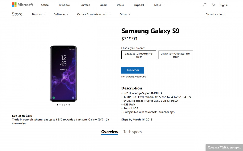 Microsoft Membuka Pre-Order Samsung Galaxy S9 / S9+