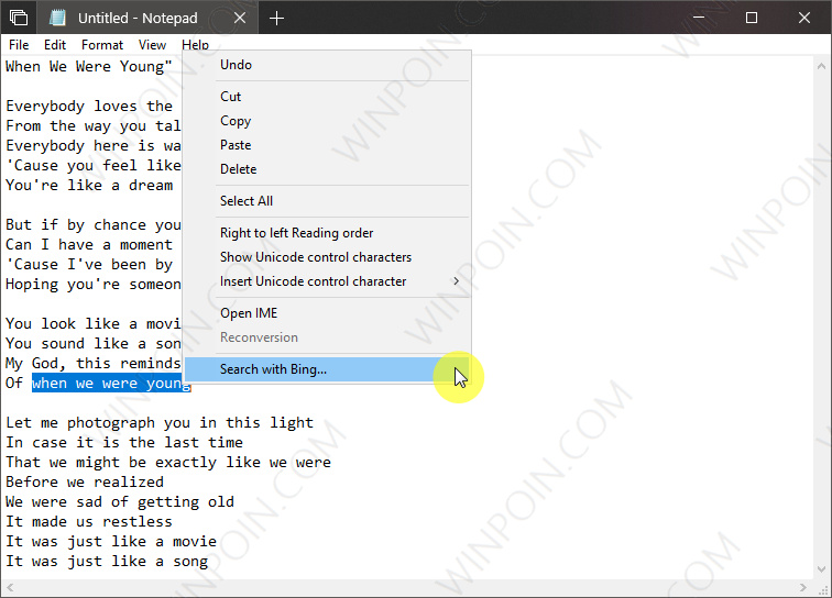Notepad merupakan salah satu aplikasi klasik yang jarang mendapat update Windows 10 Build 17666 — “Search with Bing” dari Notepad