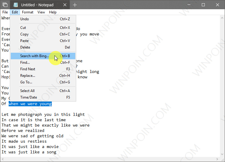 Notepad merupakan salah satu aplikasi klasik yang jarang mendapat update Windows 10 Build 17666 — “Search with Bing” dari Notepad