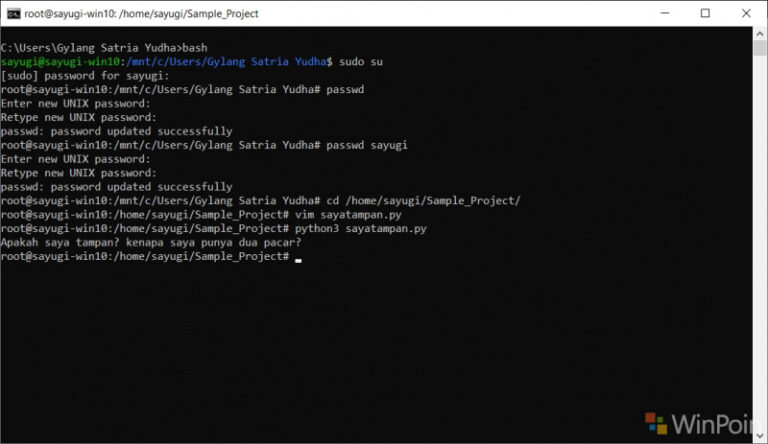 Cara Ganti Password Linux di Windows Subsystem For Linux