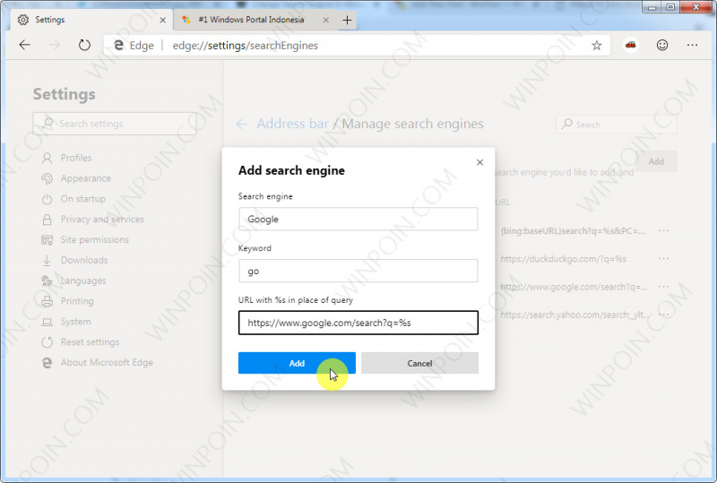 microsoft edge chromium search engine