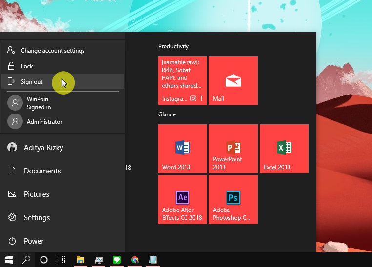 cara sign out microsoft account di windows 10