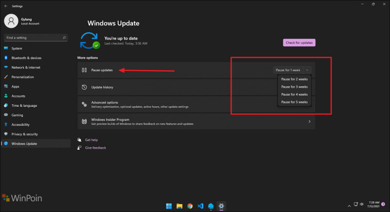 cara pause update windows 10