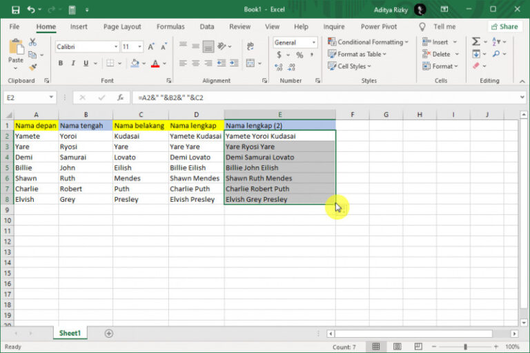 Cara Menggabungkan Nama Depan dan Belakang di Excel | WinPoin