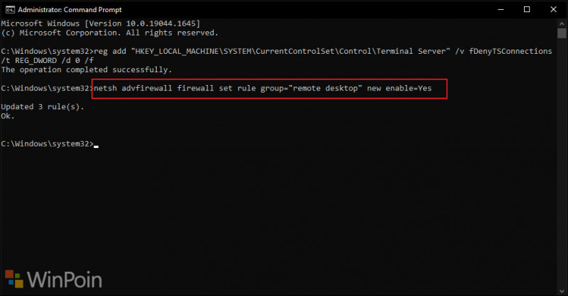 turn on remote desktop windows 10 cmd