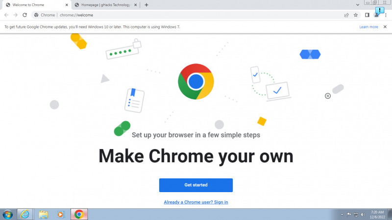 Google Chrome mengingatkan pengguna Windows 7 untuk melakukan upgrade