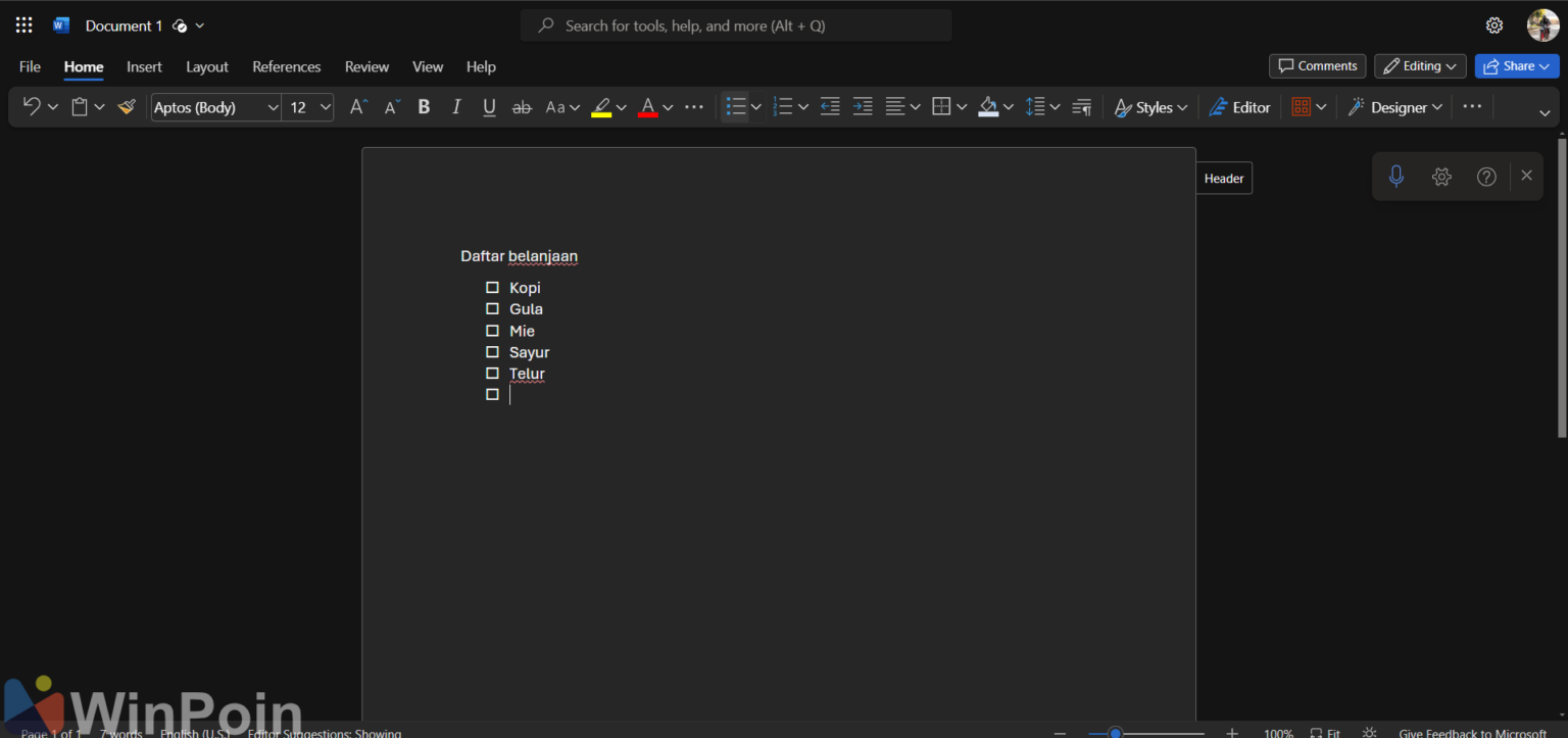 Versi Program Web Microsoft Word versi Web Kini Mendukung Fitur Checklist | WinPoin